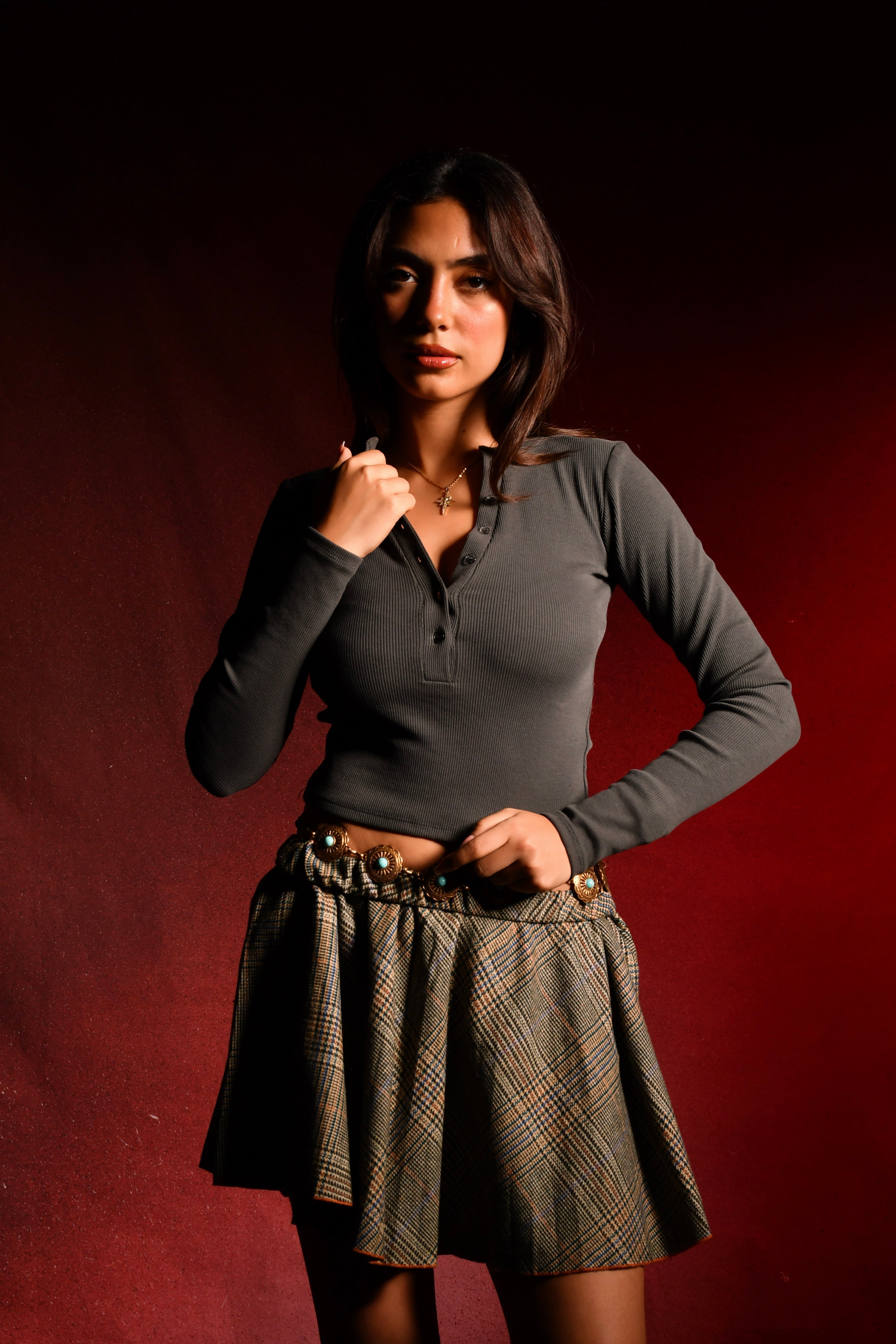 Rib Button-Front Top