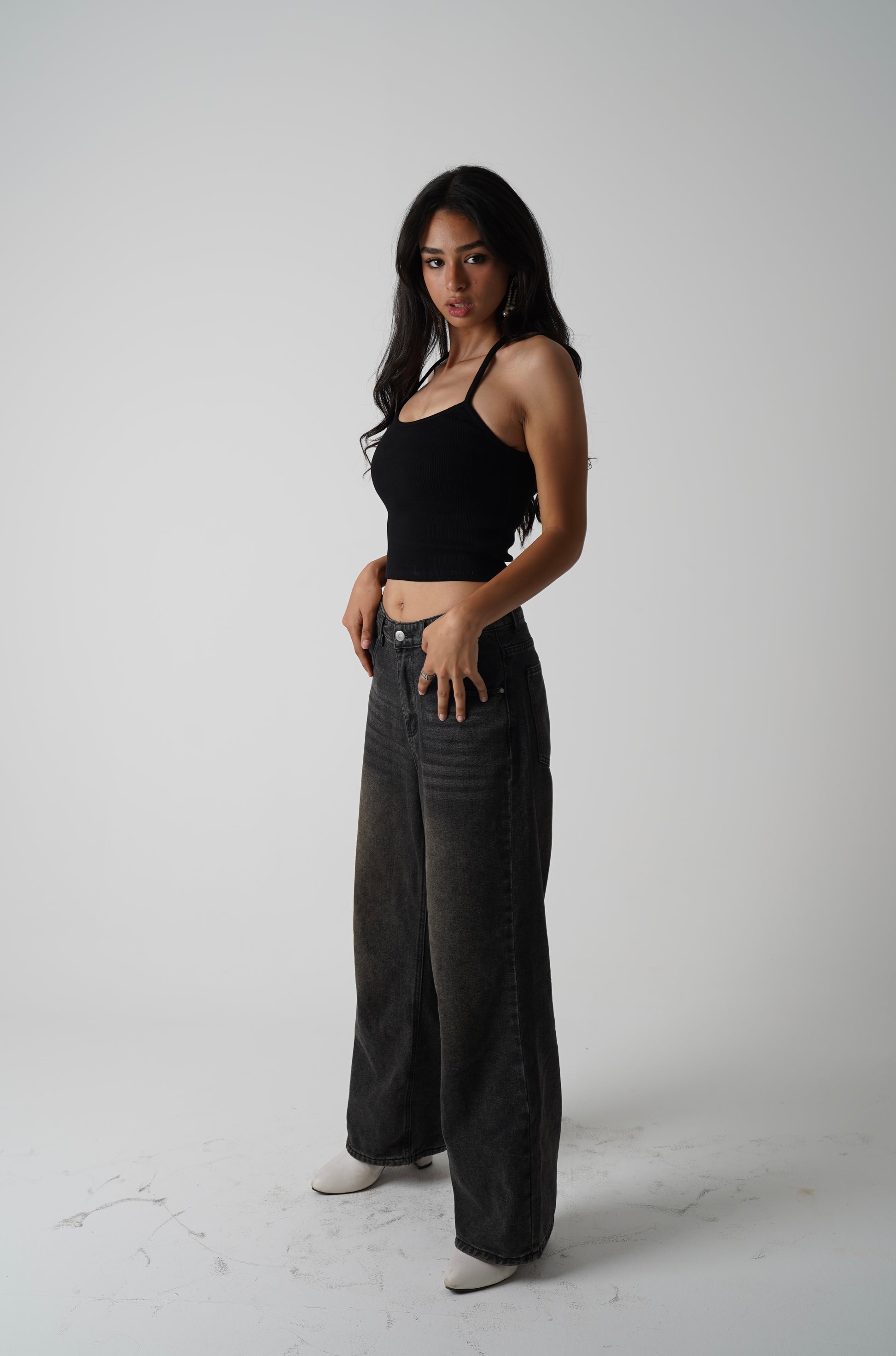 WAHHJ midnight halter cut-out top