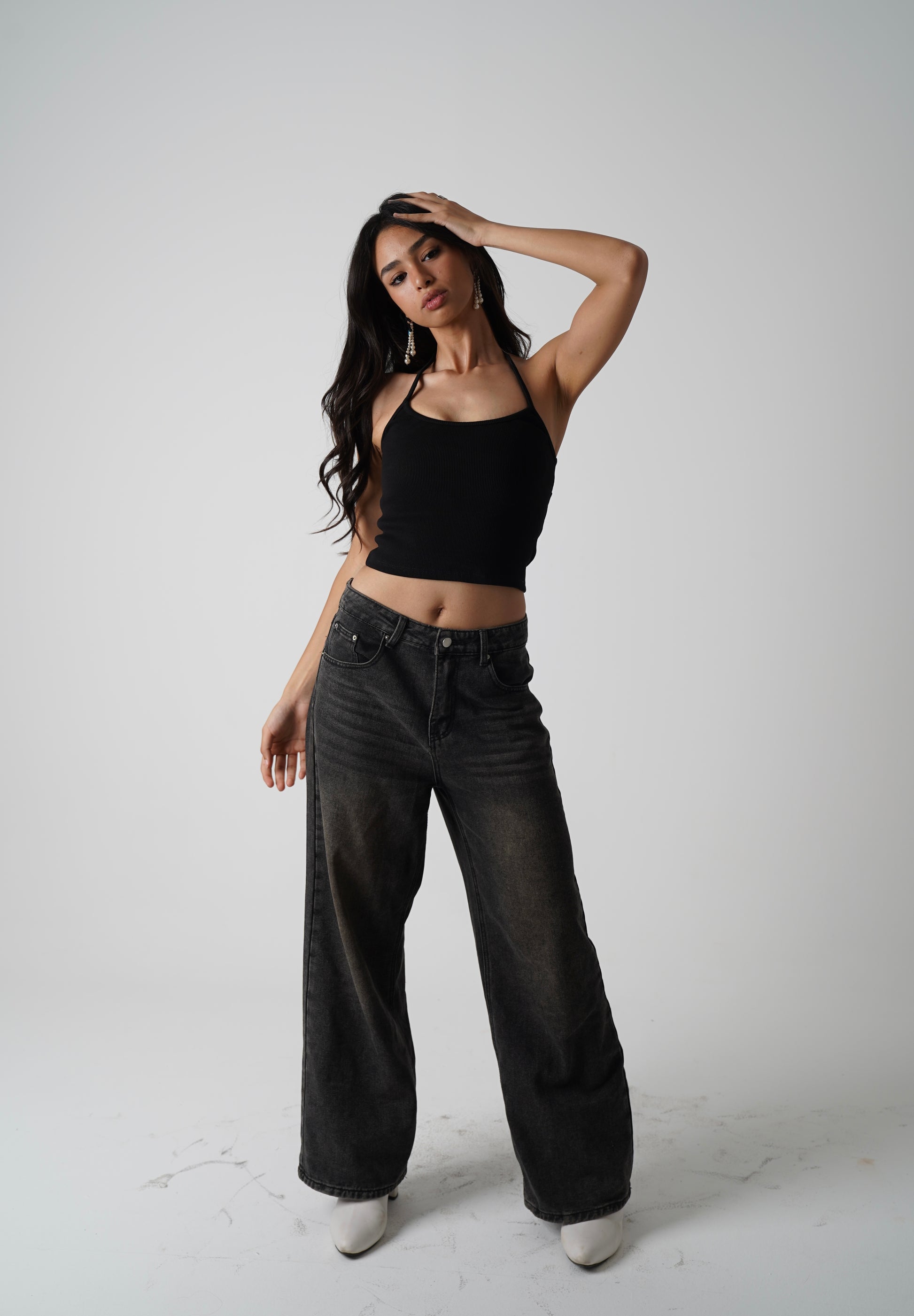 WAHHJ midnight halter cut-out top