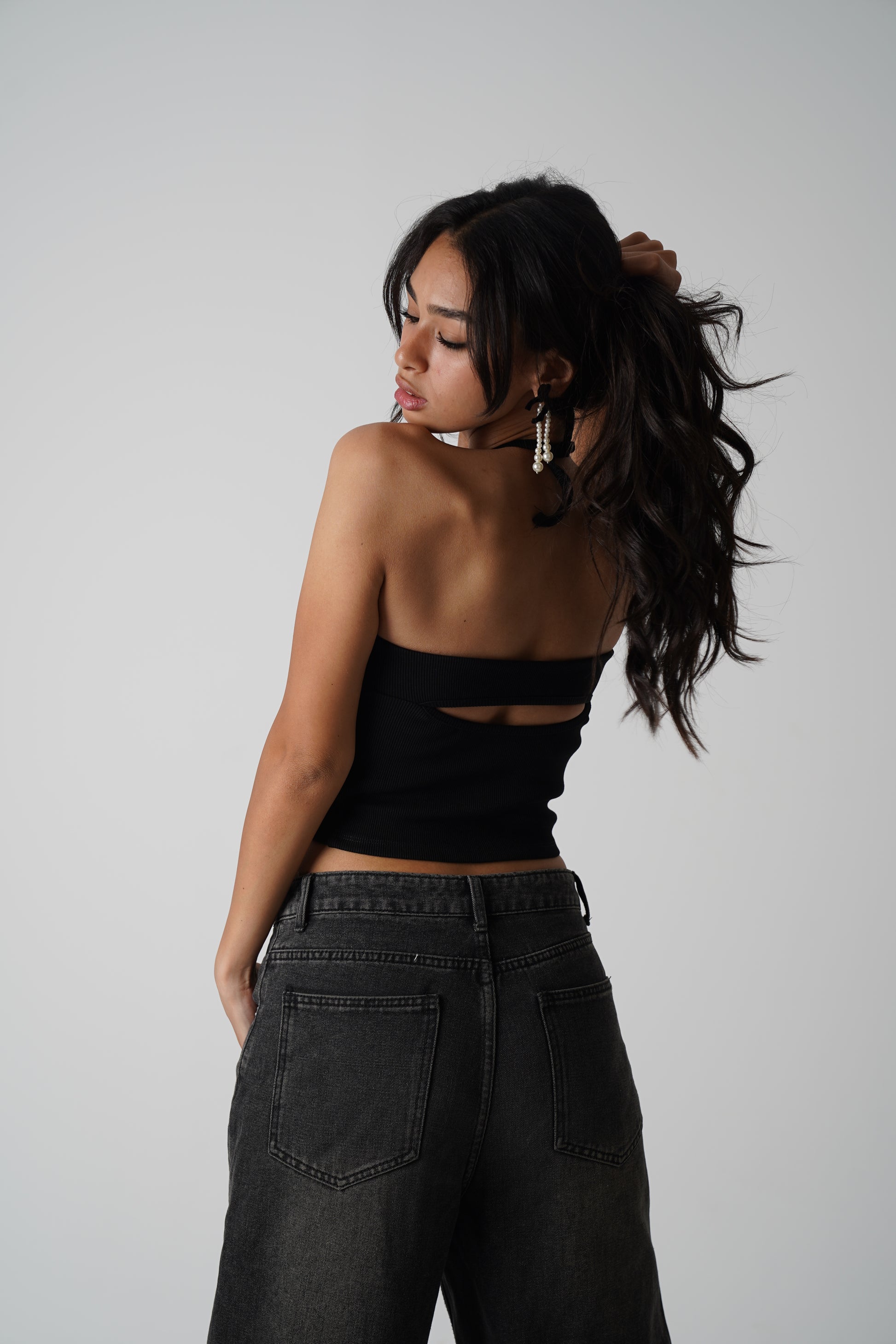WAHHJ midnight halter cut-out top