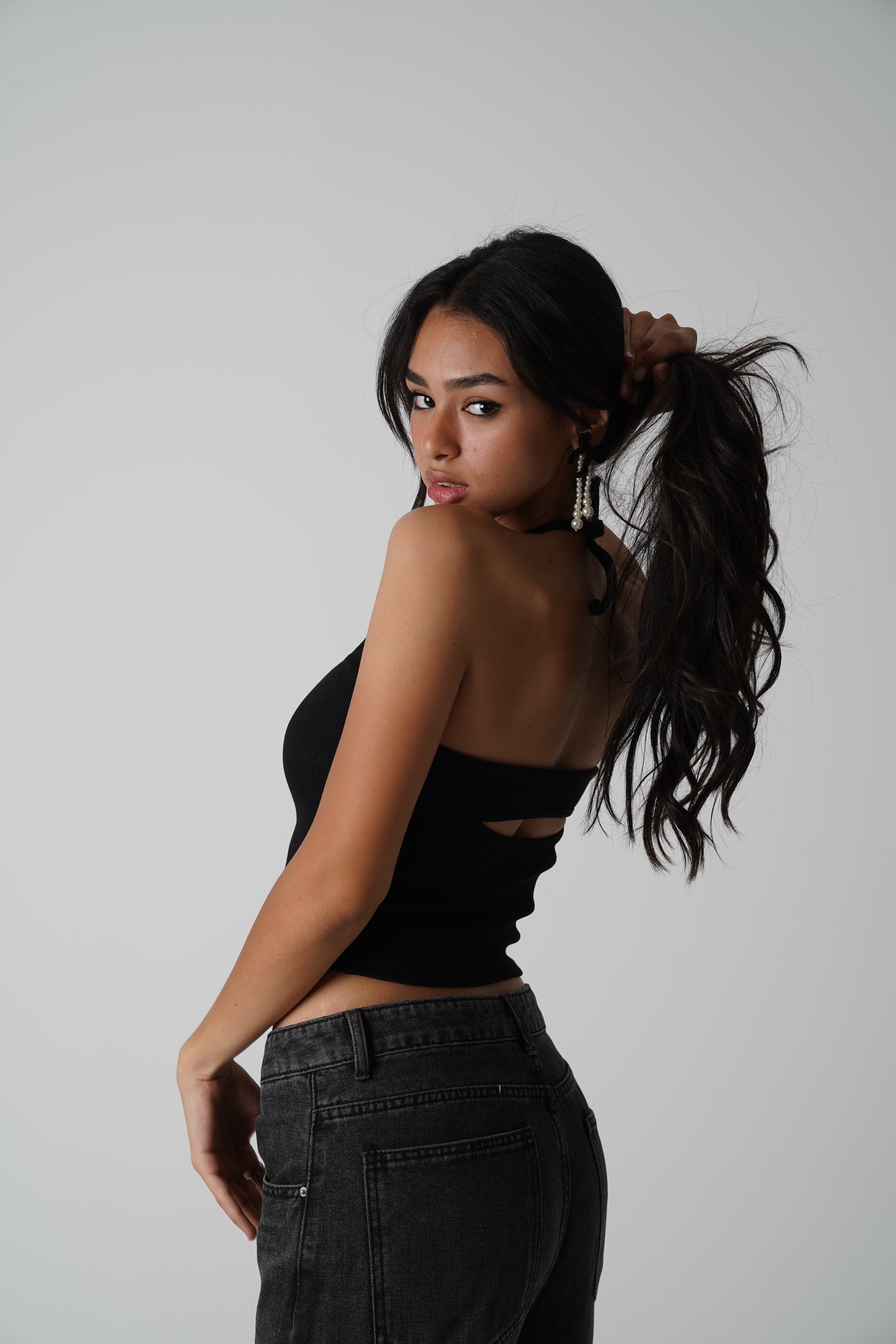 WAHHJ midnight halter cut-out top