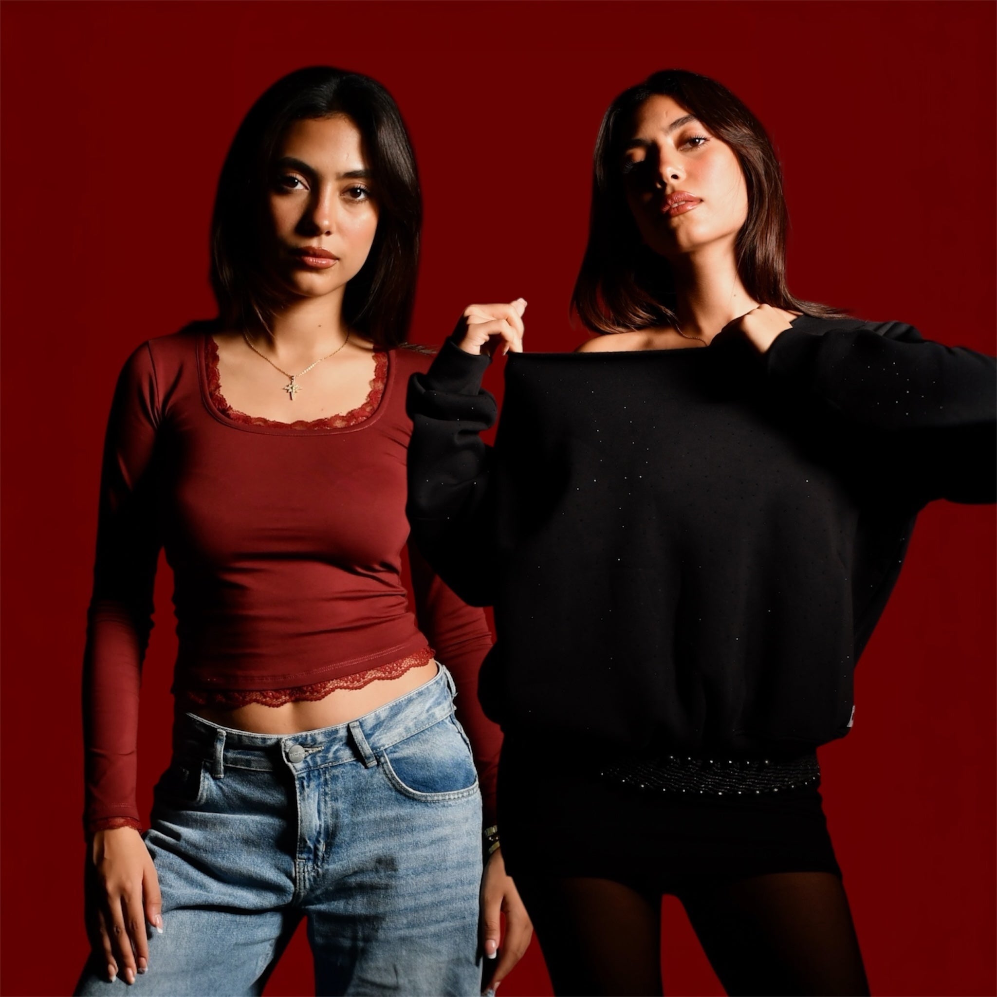 Wine - Lacey Top & The Citylight Signature Off-Shoulder Bundle